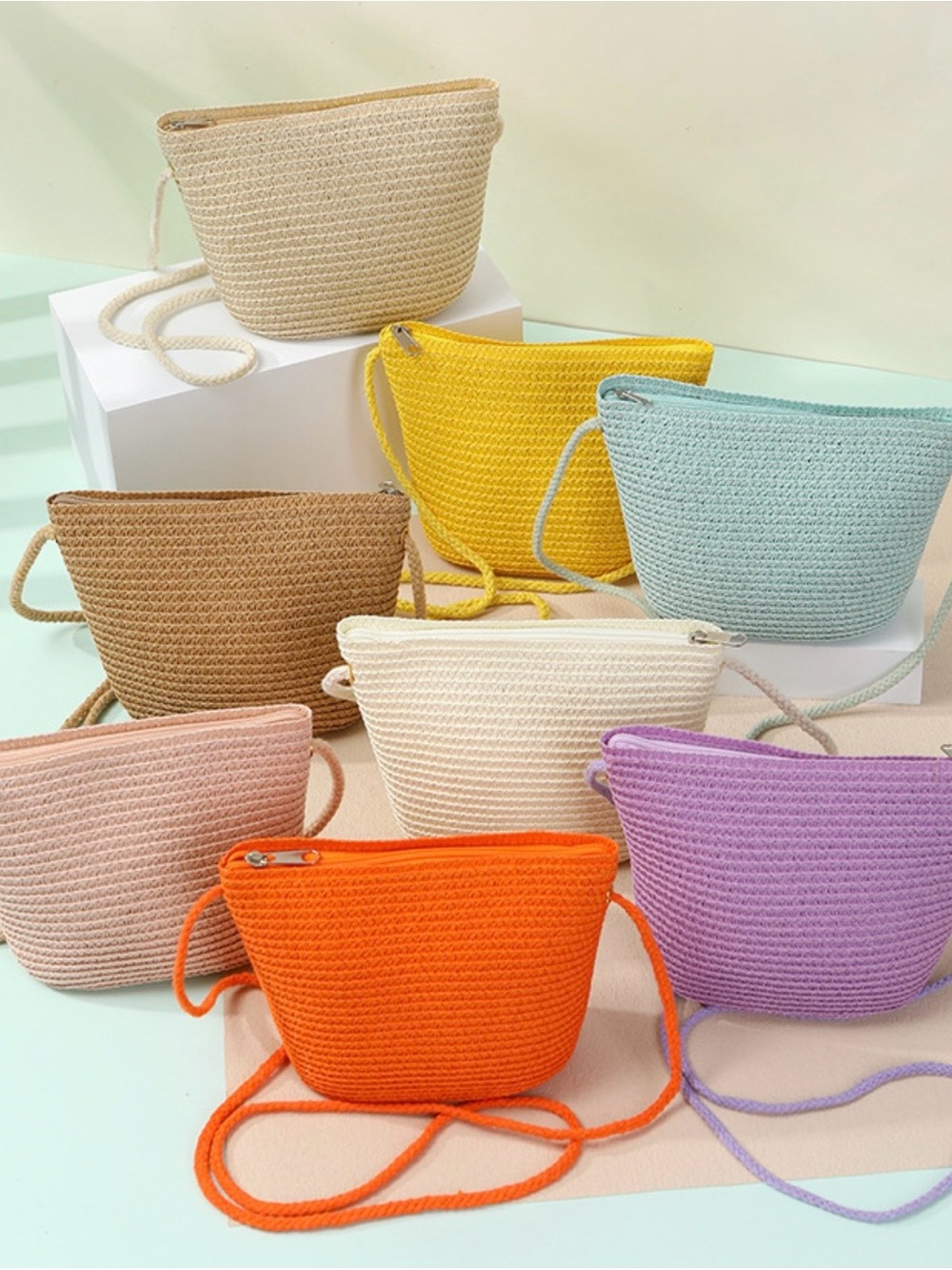 Women's Orange Straw Hand Woven Crossbody Bag Boho Purse Summer Shoulder Bag NEW - Picture 8 of 8